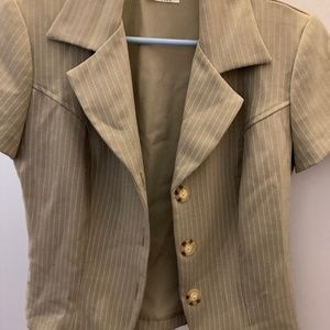 Vintage 90s Short sleeve suit top, light sage green and pinstripe